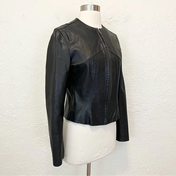 Vintage Gap Small Moto Jacket 100% Genuine Leather Black S Y2K - Picture 3 of 14